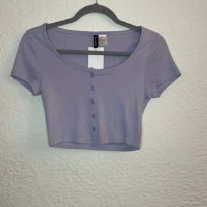 Lilac color button-up short sleeve crop top